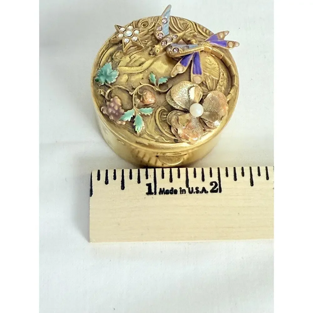 Kirks Folly Multicolor Ornate GoldTone Floral Art Nouveau Style Trinket Box